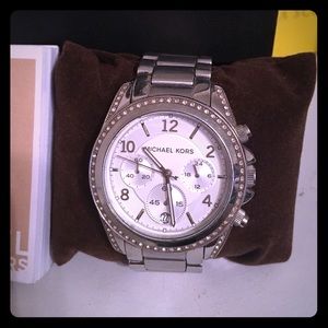 Michael Kors Silver Watch w/ Swarovski crystals
